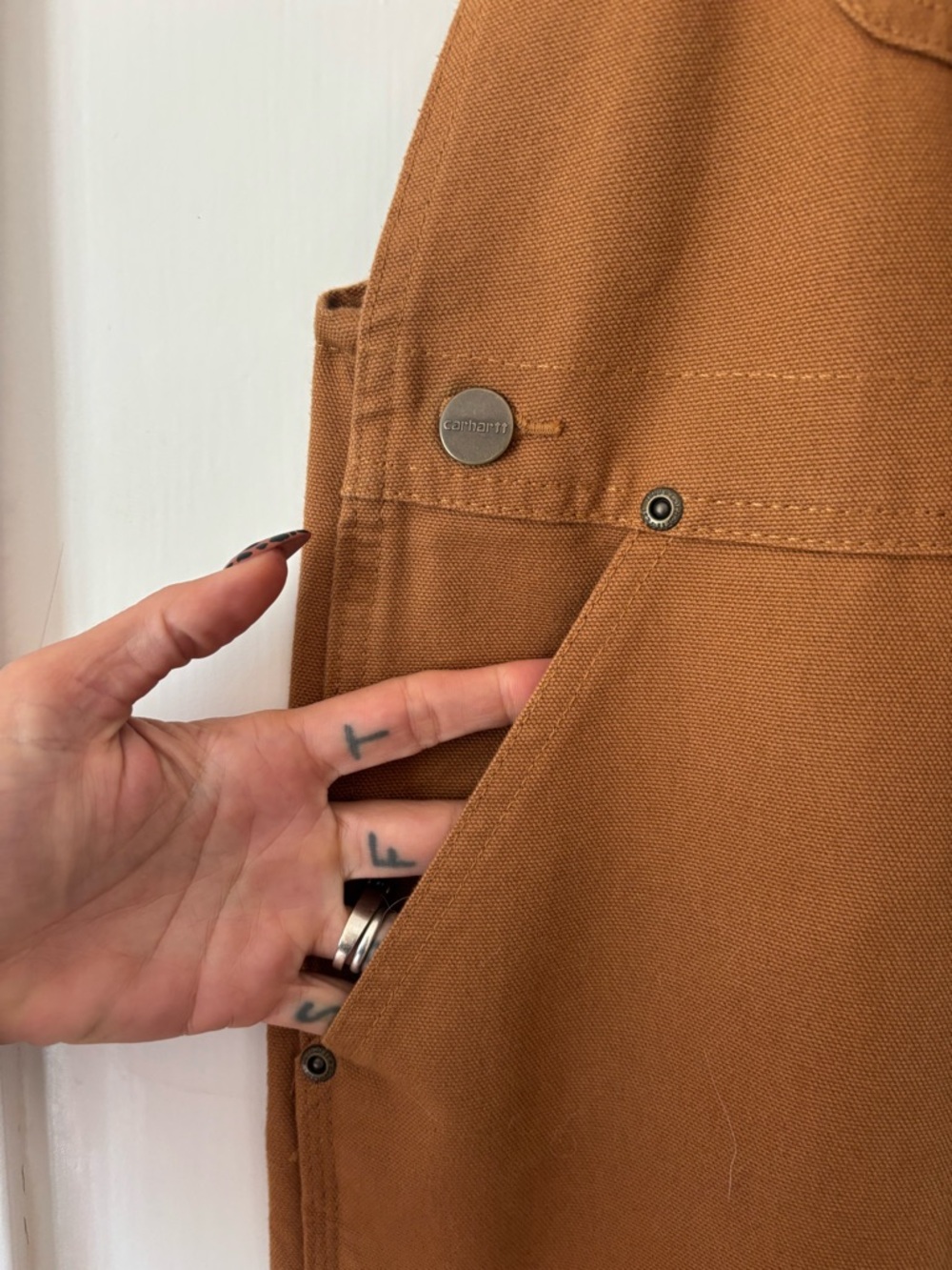 Carhartt Tan/Brown Duck Bib Overalls with Dark Straps - Picture 3 of 9
